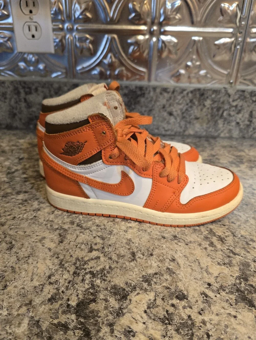 Nike Air Jordan 1 High Top Sneakers Orange White Boys' CU0449-101 1.5Y